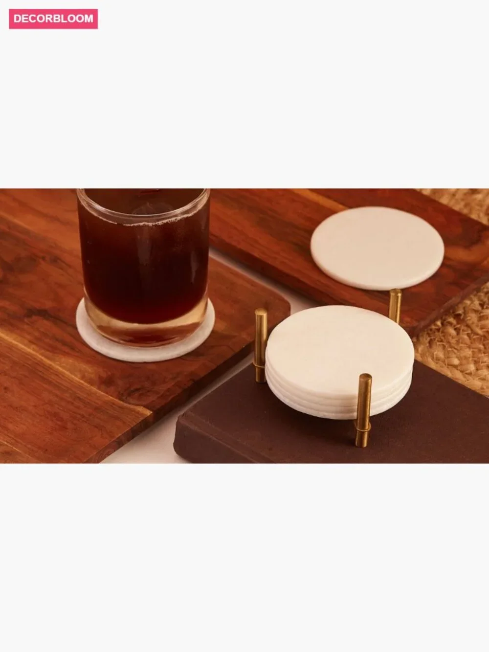 Natural Marble Coasters Set of 6 with Metal Holder, 3.5-Inch, 5 mm Thick,